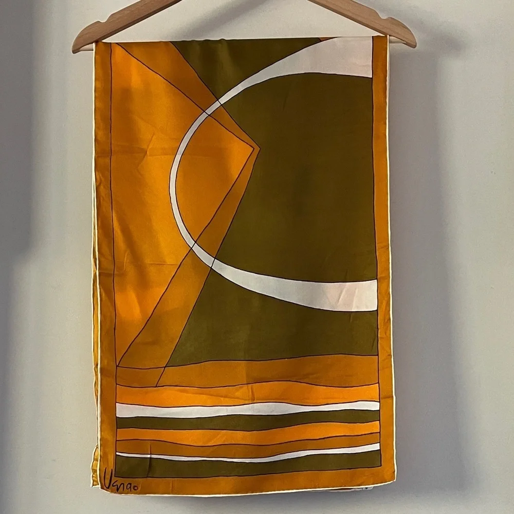 Vintage Vera Geometric Oblong Scarf Mustard Olive Orange